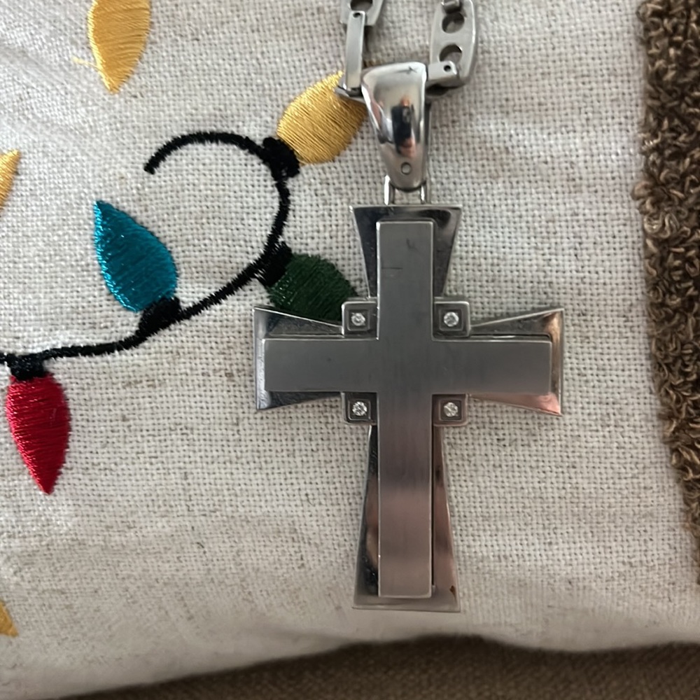Russell Simmons Stainless Steel & Diamond Cross Necklace.